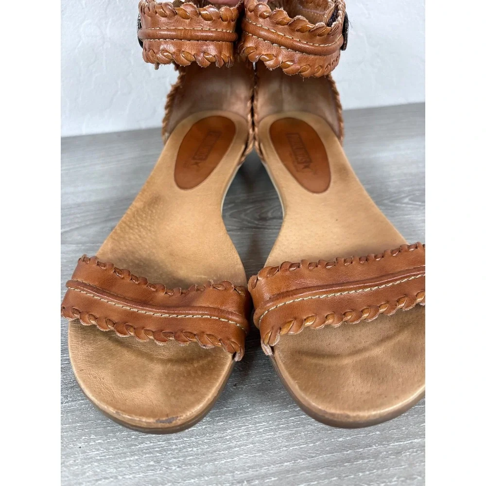 Pikolinos Womens Alcudia Tan Brown Leather Ankle Strap Sandals Size 38 Boho